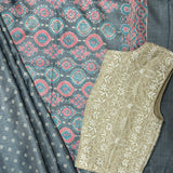 Veena Grey Diamond Printed Tussar Saree