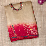 Beige Tussar Kantha Work Saree