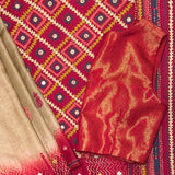 Beige Tussar Kantha Work Saree