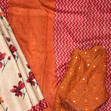 Veena Red Hibiscus Tussar Saree