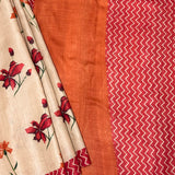Veena Red Hibiscus Tussar Saree