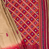 Beige Tussar Kantha Work Saree