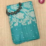 Tashi Blue Mirror Embroidered Tussar Saree