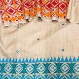 Beige Tussar Lambhani Embroidered saree