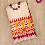 Beige Tussar Lambhani Embroidered saree