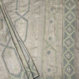 Tushara Sage Grey Kutch Work Tussar Saree