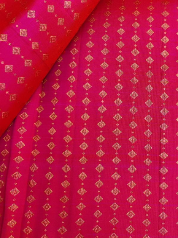 Rani pink kanchi silk yardage with zari buttis