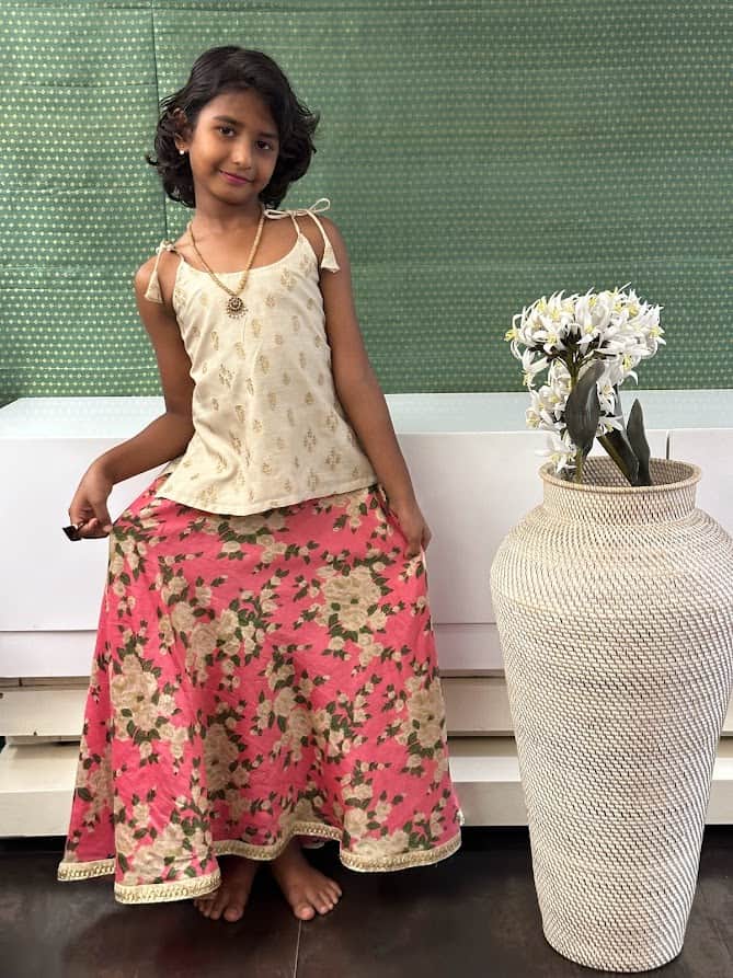 Pink and cream skirt set for girls