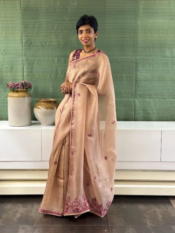 tuhina mocha organza silk embroidered saree