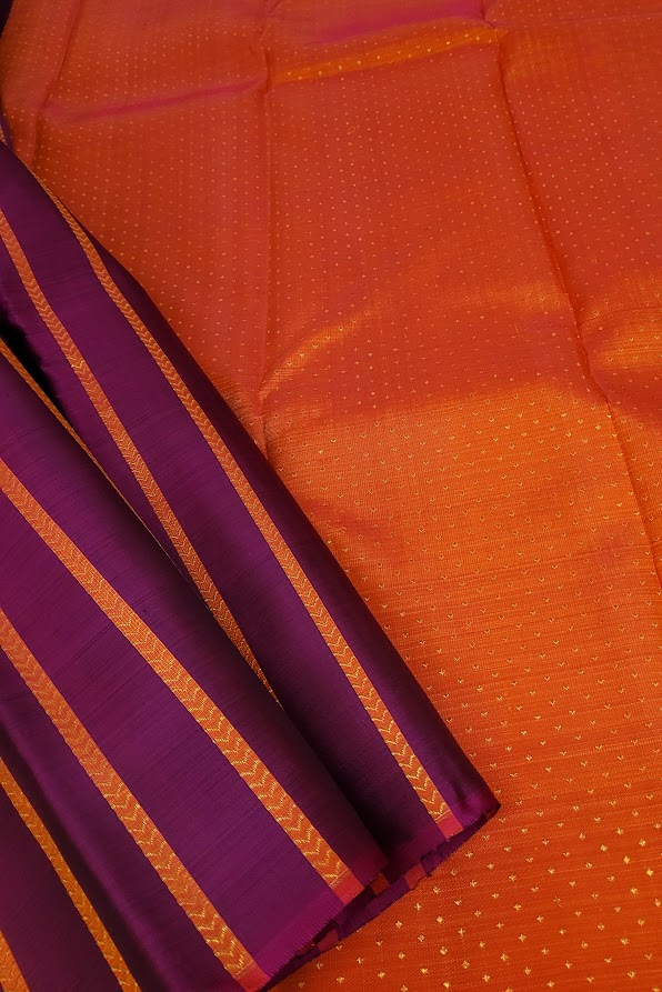 Alani magenta orange vertical striped silk saree 1