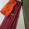 Alani magenta orange vertical striped silk saree