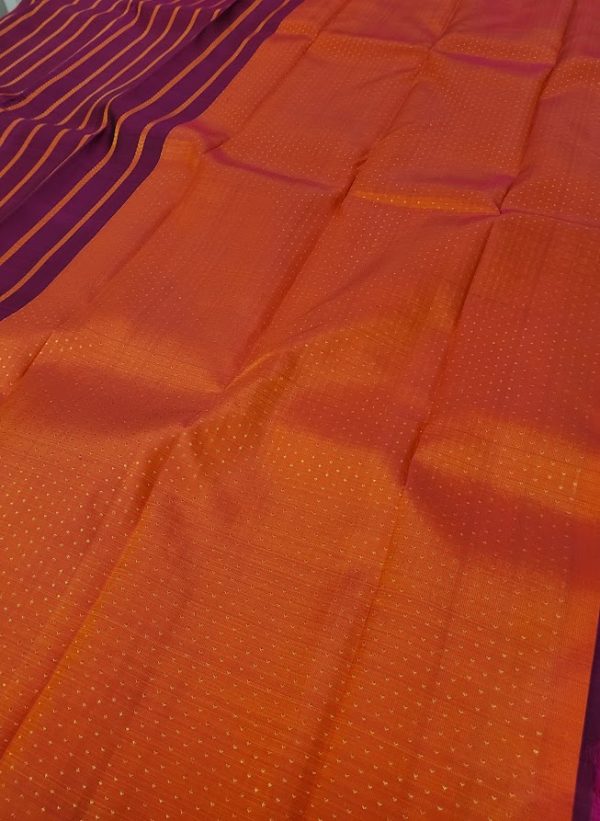 Alani magenta orange vertical striped silk saree 2