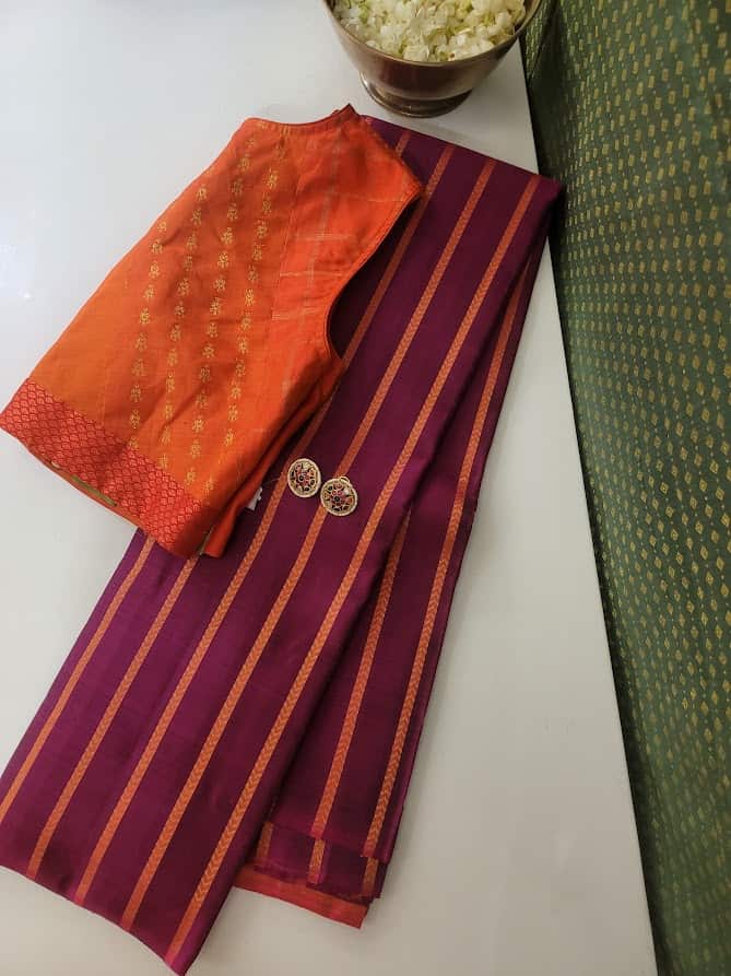 Handwoven Mauve Striped Silk Saree