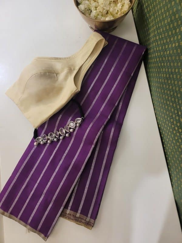 Alani purple vertical striped kanchi silk saree