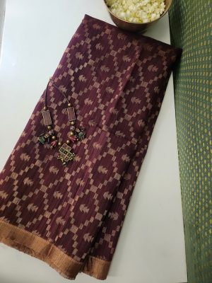 Burgundy handloom Matka silk saree