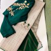 Charita - Chettinad checked kanchipuram silk saree with green pallu 3