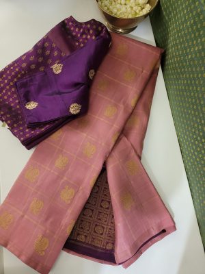 Charita-Dusty pink and Violet Kanchipuram silk (1)