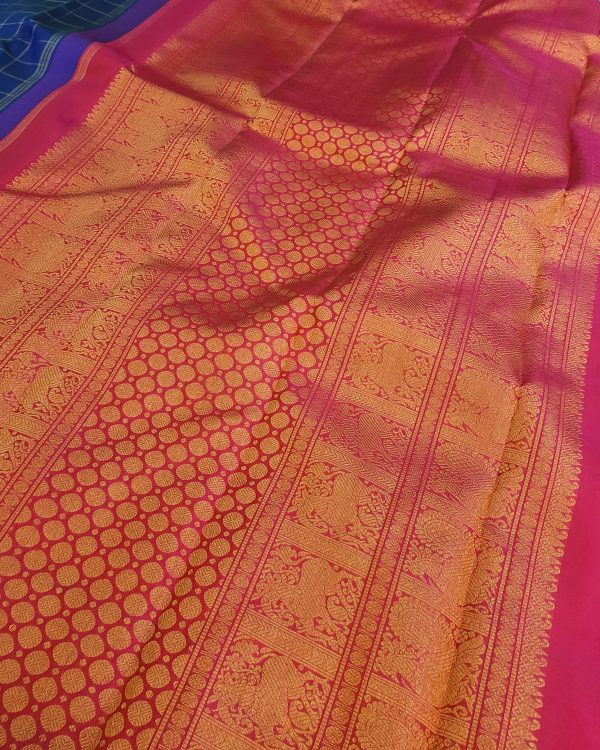 Charita-Royal blue and pinkish orange Kanchipuram silk (3)