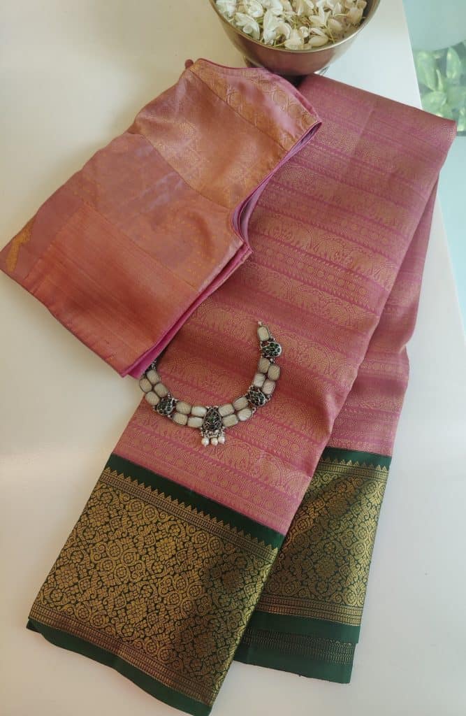 Haathee - Dusty pink and green Kanchipuram silk (2)