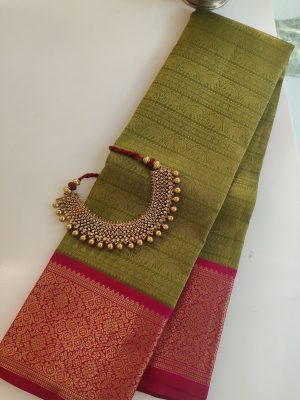 Haathee - Olive green and rani pink Kanchipuram silk (2)
