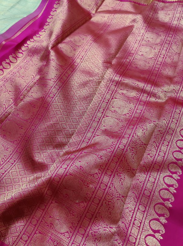 Haathee - Pale teal and bright pink Kanchipuram silk (3)