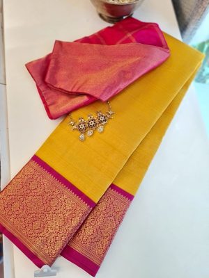 Haathee- Yellow and rani pink Kanchipuram silk (2)