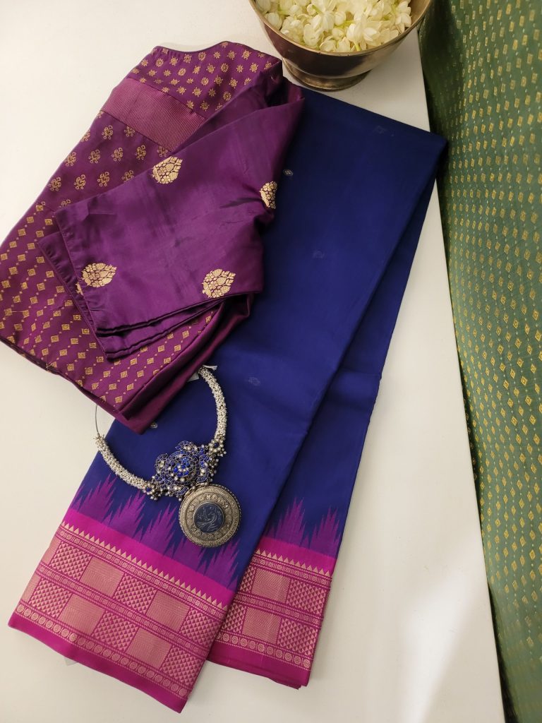 Iniya - Royal blue and rani pink with Kanchi silk border (2)
