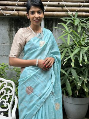 Kalavati - blue appliqué Tussar saree