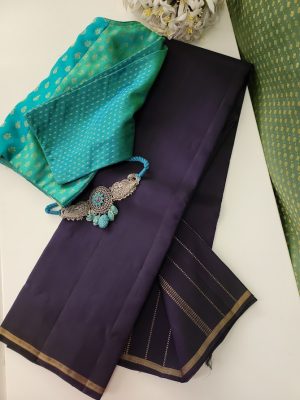 Lavanyam Deep blue plain silk saree
