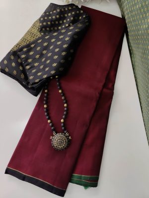 Lavanyam - Plain Maroon kanchipuram silk saree with simple pallu