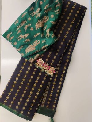 Meera - Black kanchipuram silk saree with dual colour pallu