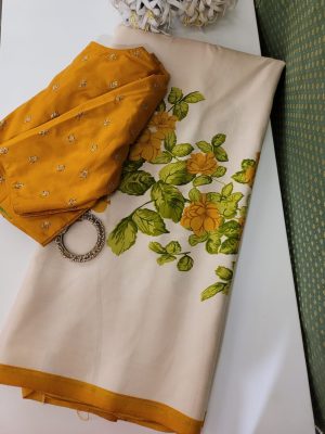 Mila - Beige, green and mustard Kancheepuram silk (1)