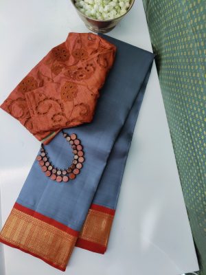Mohana-Grey and orange Kanchipuram silk (2)