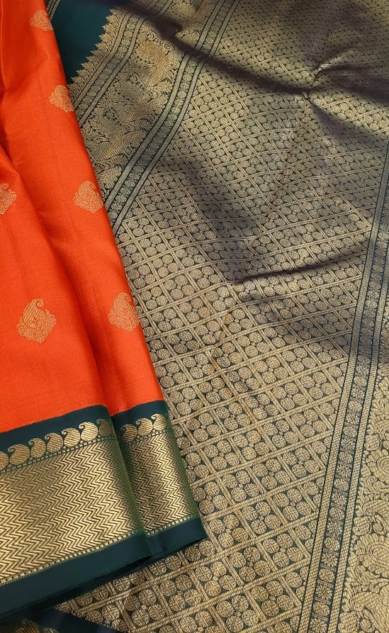 Mohana orange with green korvai kanchipuram silk saree