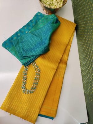 Nihira - Yellow and teal Kanchipuram silk (1)