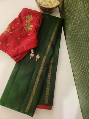 Ranya-Bottle green and red Kanchipuram silk (6)