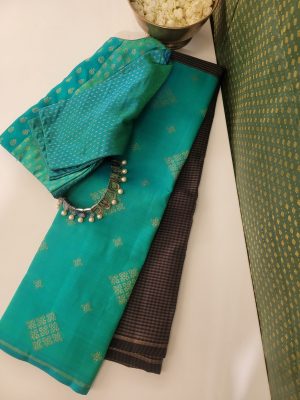 Ranya-Turquoise and black Kanchipuram silk (2)