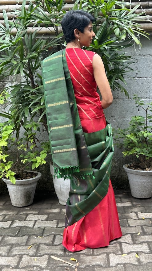 Ranya bottle green red kanchipuram silk saree 2