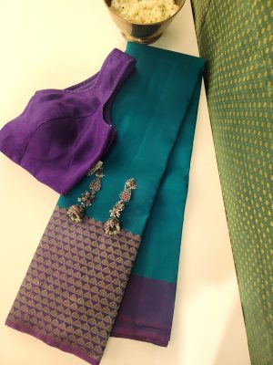 Sumangala-Peacock blue and violet Kanchipuram silk (2)