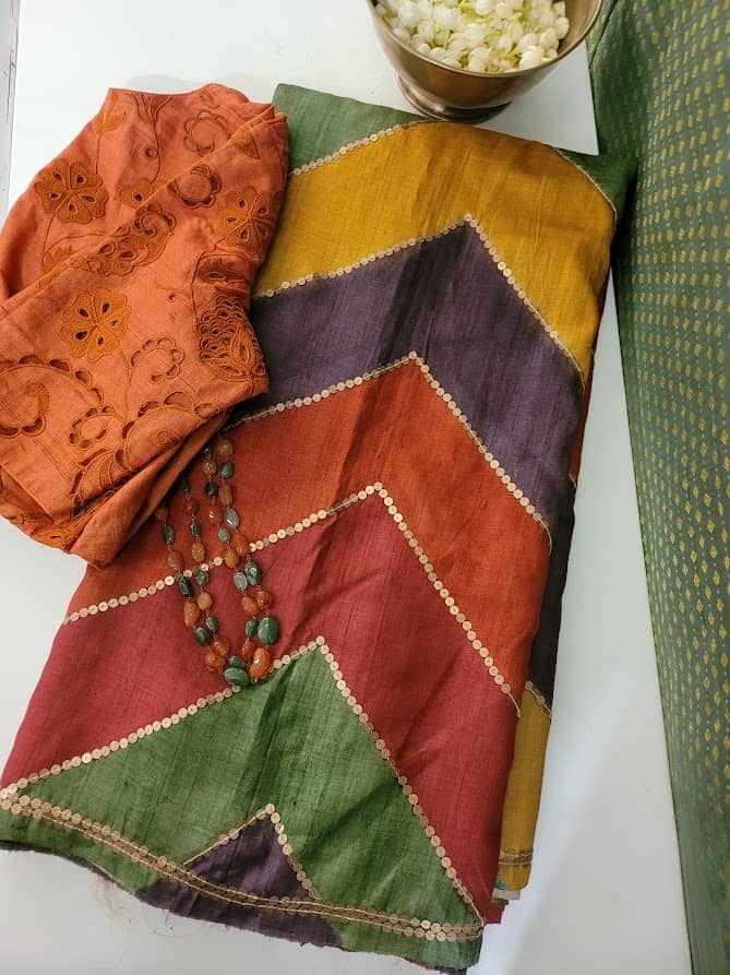 Tashi multicolour tussar saree with sequins