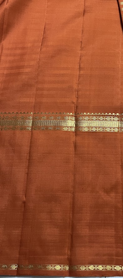 Trayi - orange zari striped Kanchipuram silk saree with long border