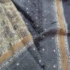 Tushara beige grey blockprinted tussar saree with kutchwork