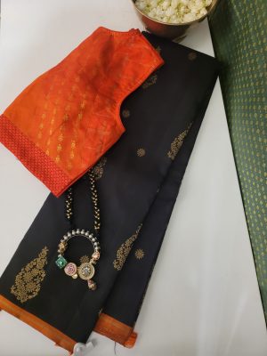 Vera-Black and orange Kanchipuram silk (2)