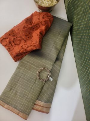 Vera-Cardamom green and pale rust Kanchipuram silk (2)