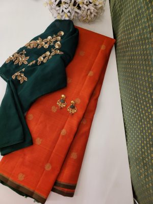 Vera - Orange and dark green Kanchipuram silk (1)