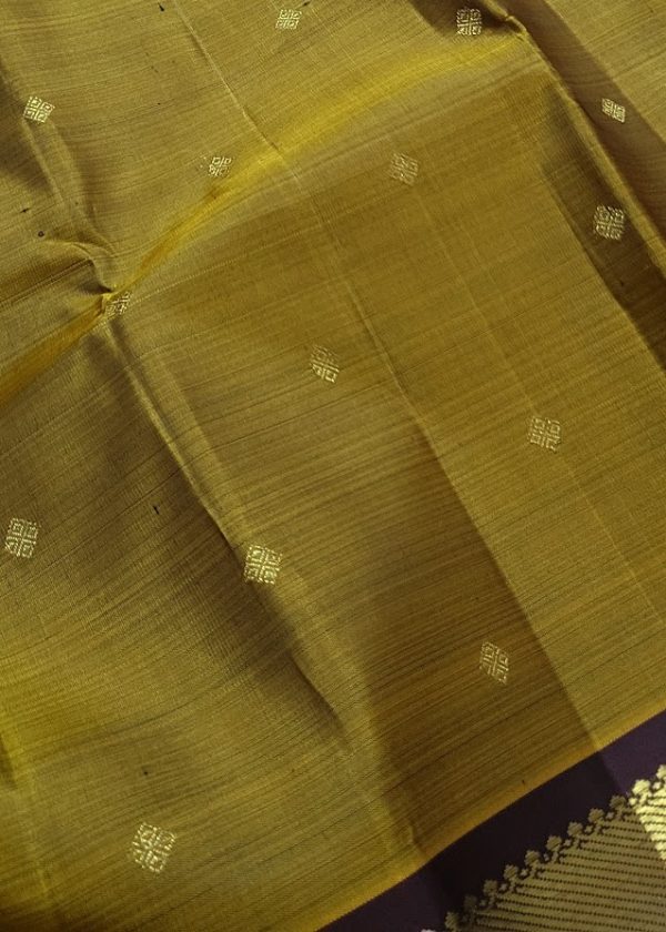 Vera honey mustard with brown kanchipuram silk saree