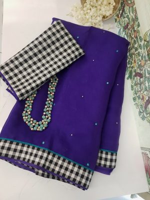 Violet organza saree with silk border