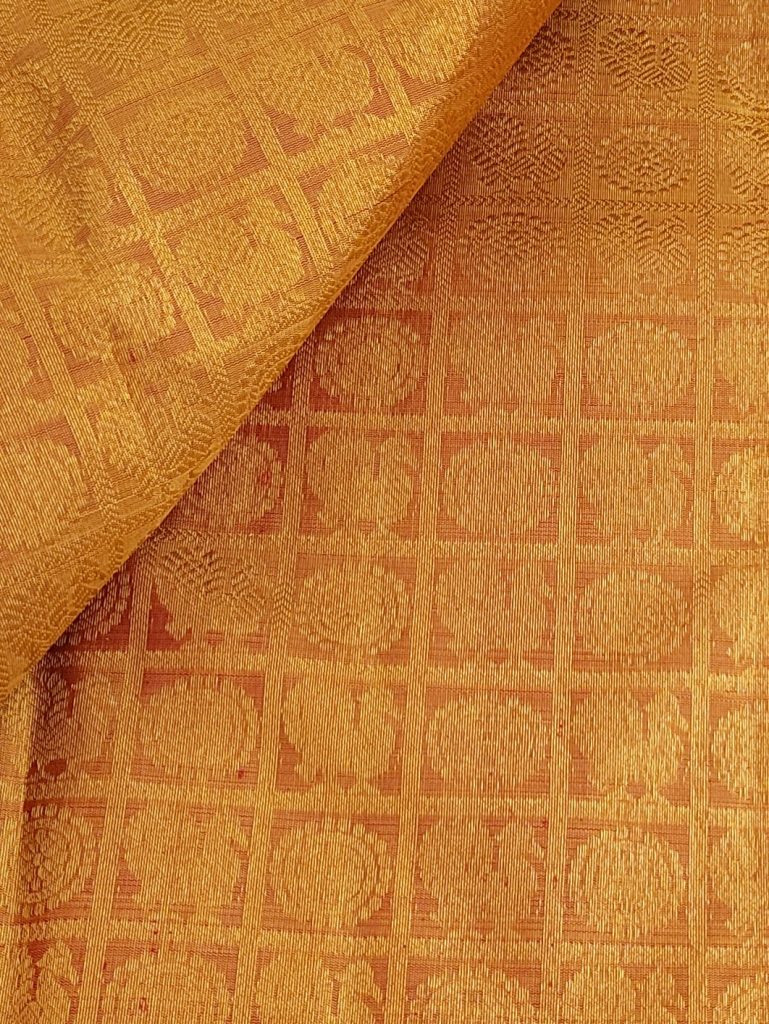 Yellow Kanchi silk fabric with kattam buttis