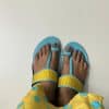 Yellow and blue footwear
