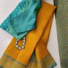 Yellow kanchipuram silk saree with blue border